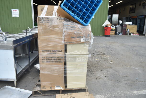 PALLET LOT of 8 BRAND NEW! Boxes of Various Items Including Swingline Receptacle, Wall Hugger Receptacle, Wall Hugger Drop Shot Lid, Tan Poly Trash Cans. 8 Times Your Bid! - Image 3 of 9