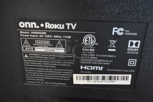 Onn 100005396 50" Television. 120 Volts, 1 Phase. Buyer Must Pick Up - We Will Not Ship This Item. - Image 5 of 5