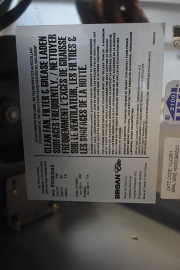 Broan 46 000-L Metal Range Hood. 120 Volts, 1 Phase.  - Image 6 of 7