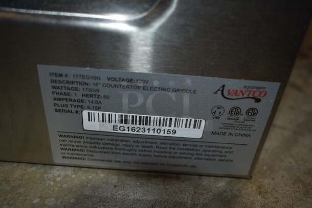 BRAND NEW SCRATCH AND DENT! Avantco 177EG16N Stainless Steel 16" Electric Countertop Griddle. 120 Volts, 1 Phase.  - Image 5 of 6