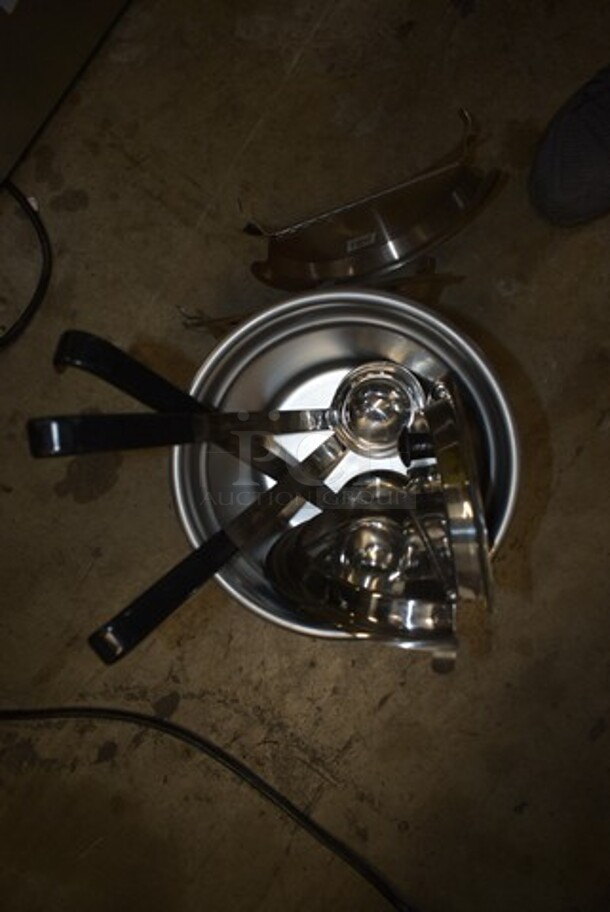 3 BRAND NEW SCRATCH AND DENT! Stainless Steel Cylindrical Drop In Bins w/ 2 Lids and 3 Ladles. 3 Times Your Bid!  - Image 3 of 3