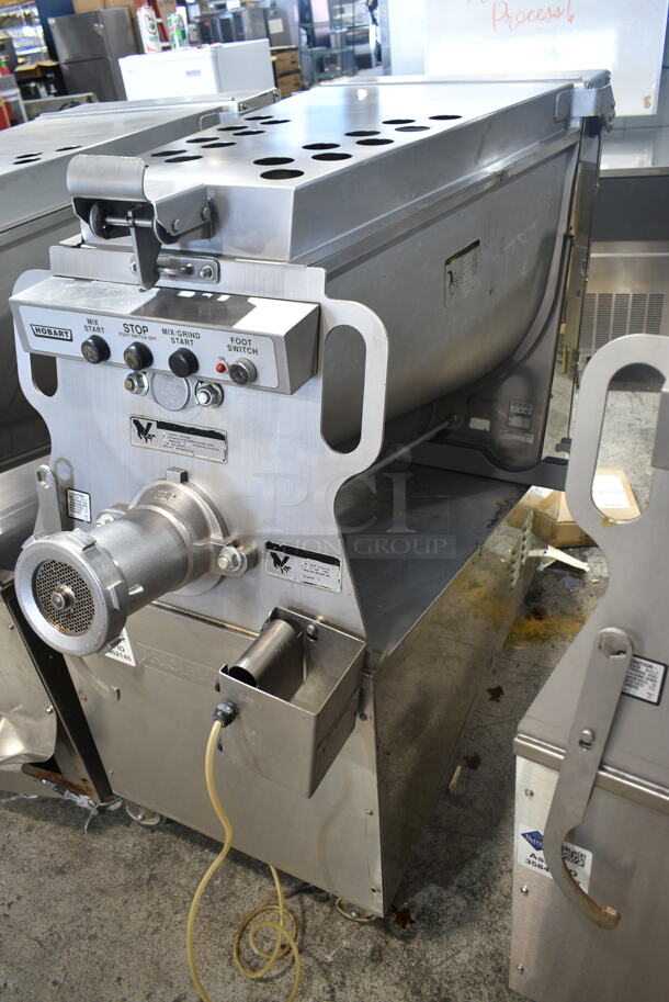 Hobart MG2032 Metal Commercial Floor Style Electric Powered Meat Mixer Grinder w/ Foot Pedal on Commercial Casters. 208 Volts, 3 Phase. Tested and Working! - Image 1 of 9