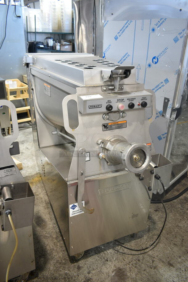 2020 Hobart MG2032 Metal Commercial Floor Style Electric Powered Meat Mixer Grinder w/ Foot Pedal on Commercial Casters. 208 Volts, 3 Phase. Tested and Working! - Image 1 of 7