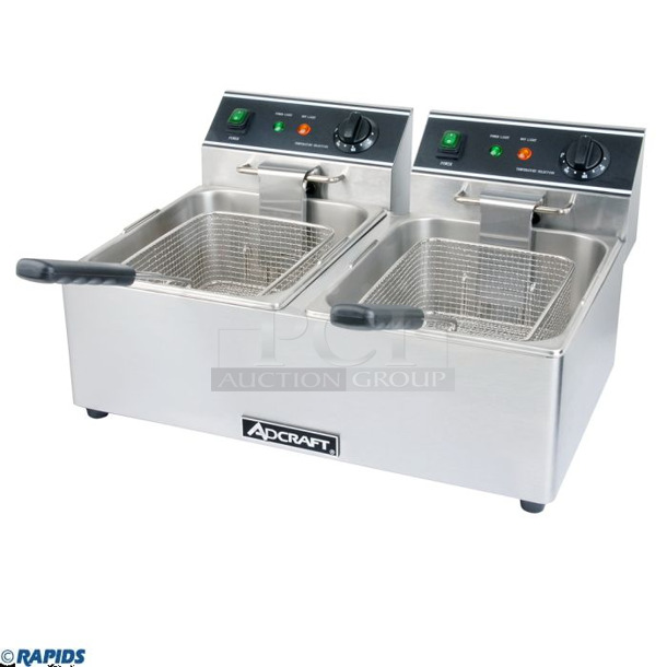 BRAND NEW SCRATCH AND DENT! Adcraft Stainless Steel Countertop 2 Bay Fryer.  - Image 1 of 6
