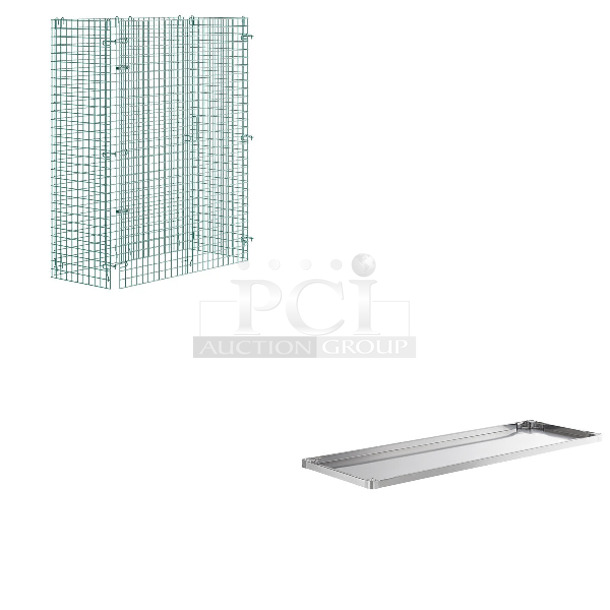 2 BRAND NEW SCRATCH AND DENT! Items Including Regency 460EGSC2448 NSF Green Wire Security Cage - 24" x 48" x 61" and Regency 600UT3072S Adjustable Stainless Steel Work Table Undershelf for 30" x 72" Tables - 18 Gauge. May Be Missing Pieces. 2 Times Your Bid!  - Image 1 of 4