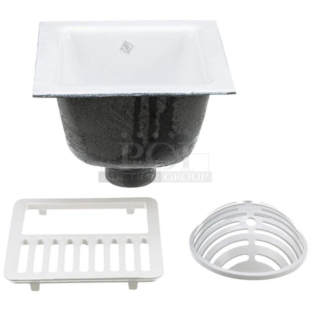 2 BRAND NEW SCRATCH AND DENT! Items Including Zurn FD2375-NH3 12" x 12" Cast Iron Floor Sink with 1/2 Grate, 3" No-Hub Connection, and 6" Sump Depth. 2 Times Your Bid!  - Image 1 of 4