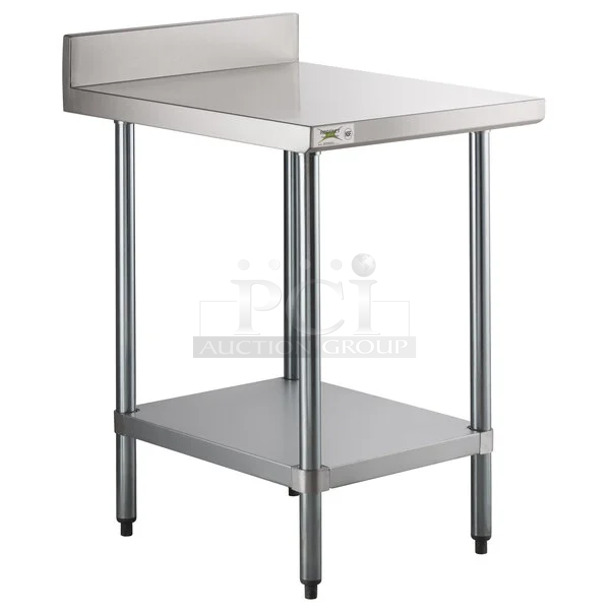 BRAND NEW SCRATCH AND DENT! Regency 600TB3024G 30" x 24" 18-Gauge 304 Stainless Steel Equipment Filler Table with Backsplash and Galvanized Undershelf. May Be Missing Pieces.  - Image 1 of 3
