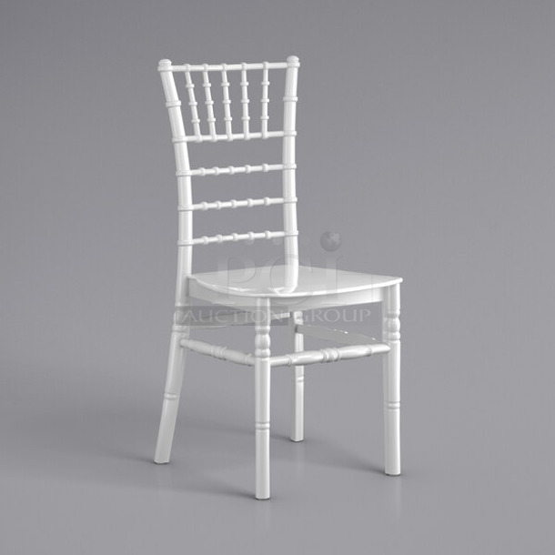 24 BRAND NEW SCRATCH AND DENT! Lancaster Table & Seating 164CHIARSWHT White Resin Chiavari Chair. 24 Times Your Bid!  - Image 1 of 6