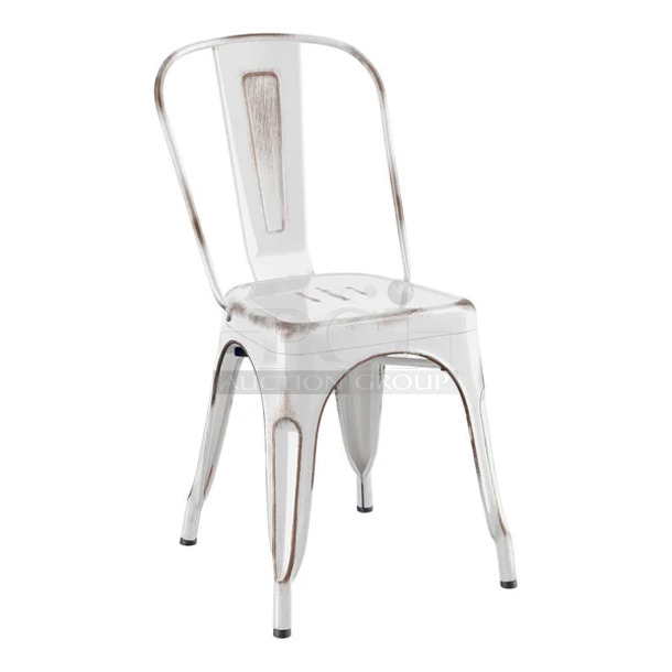 4 BRAND NEW SCRATCH AND DENT! Lancaster Table & Seating 164CMCAFEWD  Alloy Series Distressed Pearl White Outdoor Cafe Chair. 4 Times Your Bid!  - Image 1 of 4