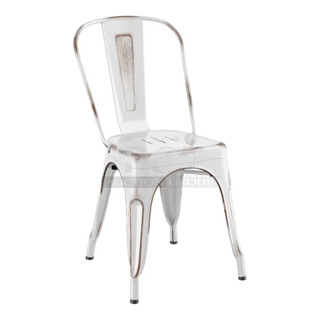 4 BRAND NEW SCRATCH AND DENT! Lancaster Table & Seating 164CMCAFEWD  Alloy Series Distressed Pearl White Outdoor Cafe Chair. 4 Times Your Bid! 