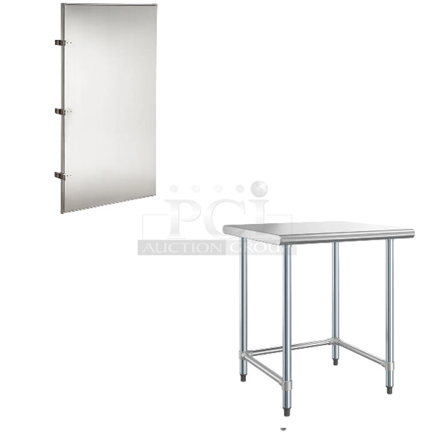 2 BRAND NEW SCRATCH AND DENT! Items Including Lavex 712SSUP2442 24" x 42" Stainless Steel Urinal Partition and Steelton 522ETOB3030 30" x 30" 18-Gauge 430 Stainless Steel Open Base Work Table. May Be Missing Pieces. 2 Times Your Bid!  - Image 1 of 4