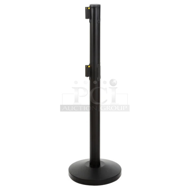 2 BRAND NEW SCRATCH AND DENT! Lancaster Table & Seating 164RSD40BK Black 40" ADA Compliant Stanchion with Dual 10' Retractable Belt and Rubbermaid Unit. 2 Times Your Bid!  - Image 1 of 5