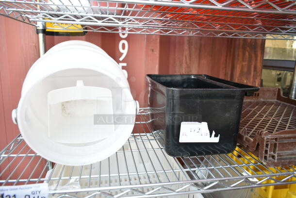 ALL ONE MONEIY! Three Tier Lot of Various Items Including 471SP24QT Choice 24 Qt. Standard Weight Aluminum Stock Pot, Clear Bins, Bottle Crates, Bread Crates.  - Image 8 of 12