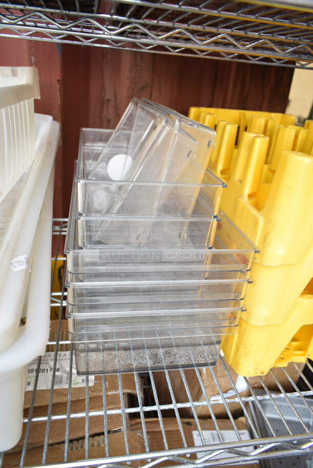ALL ONE MONEIY! Three Tier Lot of Various Items Including 471SP24QT Choice 24 Qt. Standard Weight Aluminum Stock Pot, Clear Bins, Bottle Crates, Bread Crates.  - Image 10 of 12
