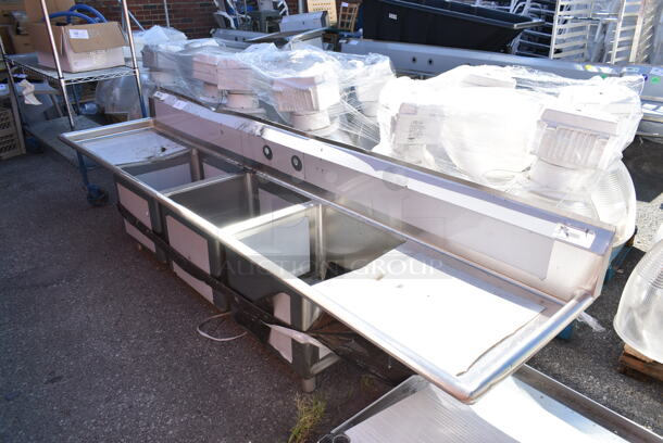 BRAND NEW SCRATCH AND DENT! Regency 600S31818224 Stainless Steel 3 Bay Sink w/ Dual Drain Boards. No Legs. - Image 2 of 9
