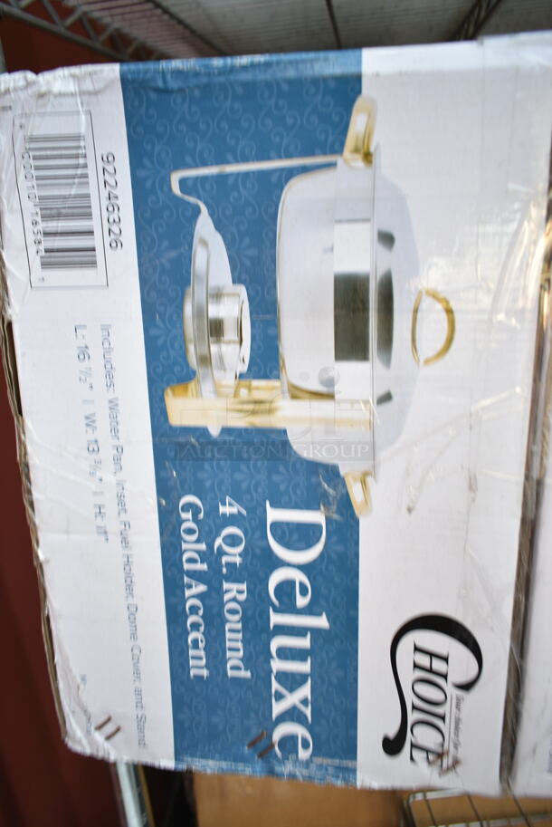 2 BRAND NEW SCRATCH AND DENT! Choice 92246326 Deluxe 4 Qt. Round Gold Accent Chafer. 2 Times Your Bid!  - Image 4 of 4