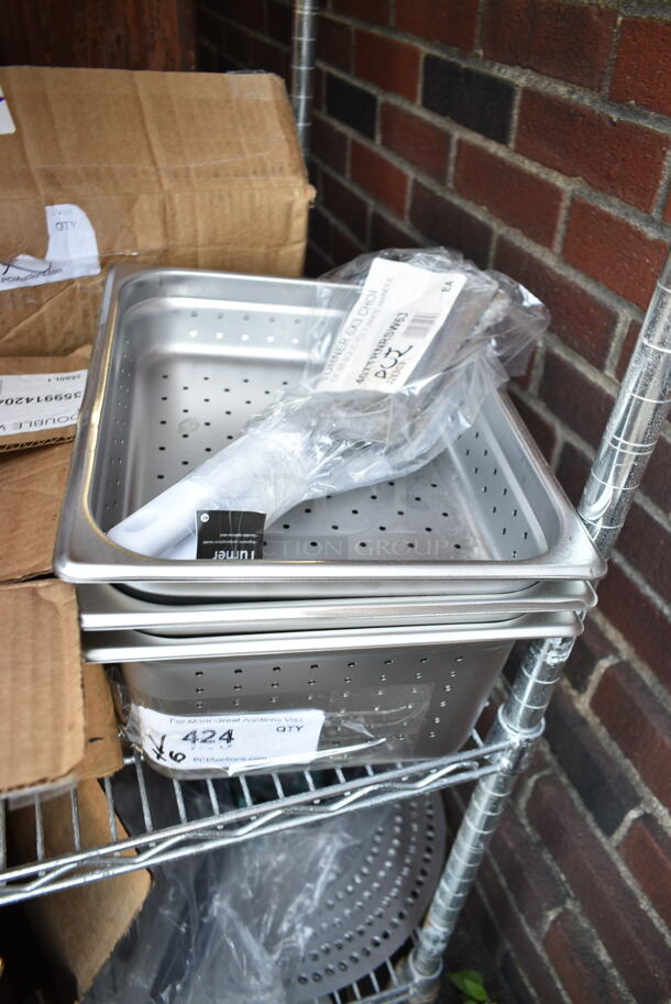 6 BRAND NEW SCRATCH AND DENT! Various Items Including 407TRNRSW63 Choice 6" x 3" Square Edge Turner with White Polypropylene Handle, 4070263 Choice 1/2 Size 6" Deep Anti-Jam Perforated Stainless Steel Steam table / Hotel Pan - 24 Gauge. 6 Times Your Bid!  - Image 2 of 7