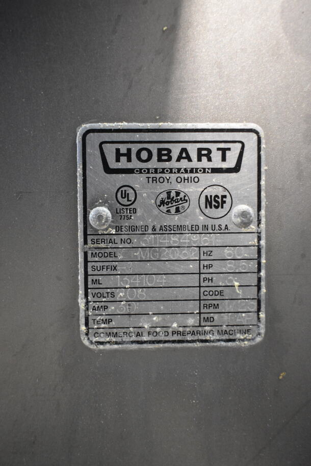 Hobart MG2032 Metal Commercial Floor Style Electric Powered Meat Mixer Grinder w/ Foot Pedal on Commercial Casters. 208 Volts, 3 Phase.  - Image 4 of 6