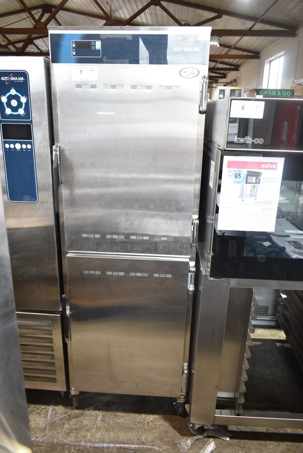 2016 Alto Shaam 1200-UP Stainless Steel Commercial Mobile 16 Pan Dutch Door Holding Cabinet with Universal Racks on Commercial Casters. 208-240 Volts, 1 Phase.  - Image 1 of 10