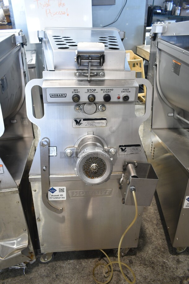 Hobart MG2032 Metal Commercial Floor Style Electric Powered Meat Mixer Grinder w/ Foot Pedal on Commercial Casters. 208 Volts, 3 Phase. Tested and Working! - Image 2 of 9