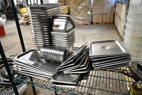 30 Various Stainless Steel Items Including Drop In Bins, Drop In Bin Lids and Silverware Bin. 30 Times Your Bid! 