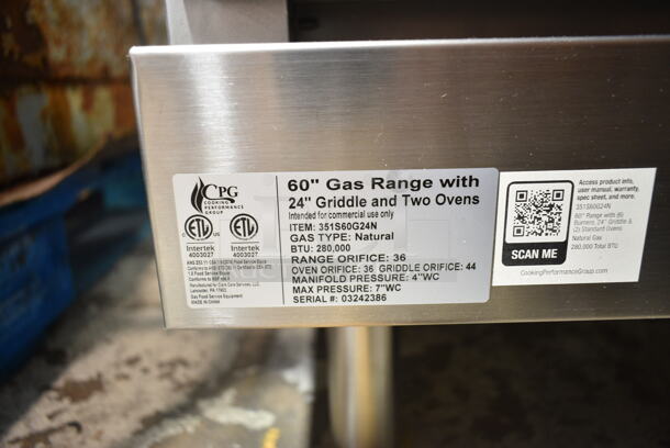 BRAND NEW SCRATCH AND DENT! 2024 Cooking Performance Group CPG 351S60G24N Natural Gas 6 Burner 60" Range with 24" Griddle and 2 Standard Ovens. 280,000 BTU.  - Image 11 of 11