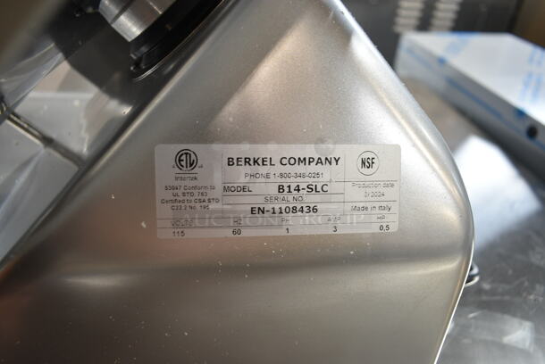 BRAND NEW SCRATCH AND DENT! 2024 Berkel B14-SLC Stainless Steel Commercial Countertop 14" Medium-Duty Gravity Feed Manual Meat Slicer w/ Blade Sharpener. 115 Volts, 1 Phase. Tested and Working! - Image 9 of 9