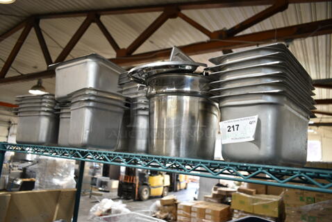 33 Various Stainless Steel Items Including Drop In Bins, Cylindrical Bin, Cylindrical Bin Lids. 33 Times Your Bid! 