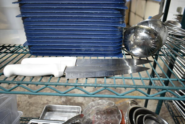 ALL ONE MONEY! Lot of 13 Various Utensils Including Whisk, Strainer, Knives, Ladles.  - Image 2 of 6