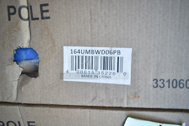 PALLET LOT of 8 BRAND NEW SCRATCH AND DENT! Including Lancaster Table & Seating 164TCOLROD37 37 1/2" Bar Height Table Base Column and Rod, 2 Lancaster Table & Seating 164UMBWD06PB 6' Pacific
Blue Pulley Lift Wood Umbrella, 2 Lancaster Table & Seating 164TB2230 22" x 30" Cross Cast Iron Table Base Plate. 8 Times Your Bid!  - Image 4 of 11