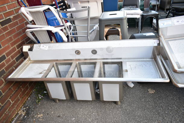 BRAND NEW SCRATCH AND DENT! Regency 600S31014216 66" 16-Gauge Stainless Steel Three Compartment Commercial Sink with Galvanized Steel Legs and 2 Drainboards - 10" x 14" x 12" Bowls. No Legs.  - Image 2 of 9