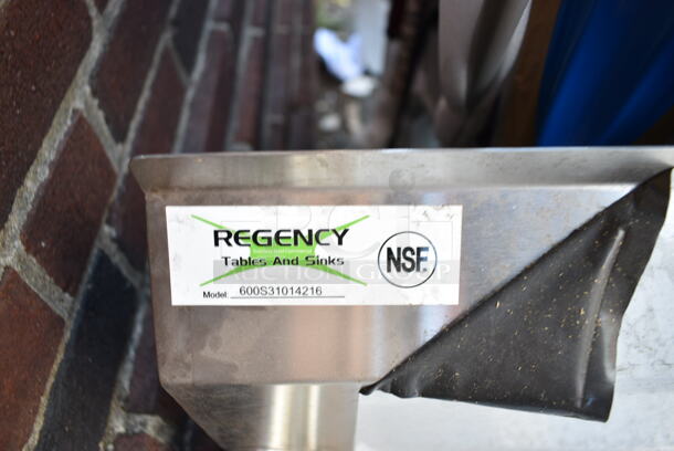 BRAND NEW SCRATCH AND DENT! Regency 600S31014216 66" 16-Gauge Stainless Steel Three Compartment Commercial Sink with Galvanized Steel Legs and 2 Drainboards - 10" x 14" x 12" Bowls. No Legs.  - Image 9 of 9
