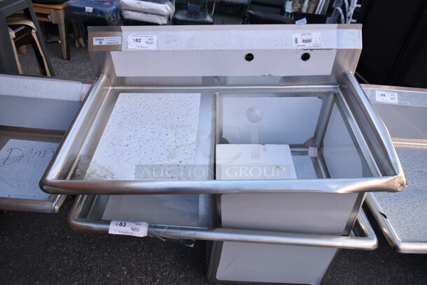 BRAND NEW SCRATCH AND DENT! Steelton 522CS11818L 38 3/4" 18-Gauge Stainless Steel One Compartment Commercial Sink with Left Drainboard - 18" x 18" x 12" Bowl. No Legs.  - Image 2 of 6