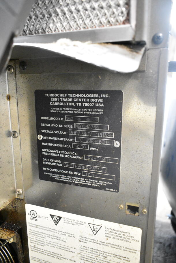 2017 Turbochef NGO Metal Commercial Countertop Electric Powered Rapid Cook Oven. 208/240 Volts, 1 Phase.  - Image 7 of 7