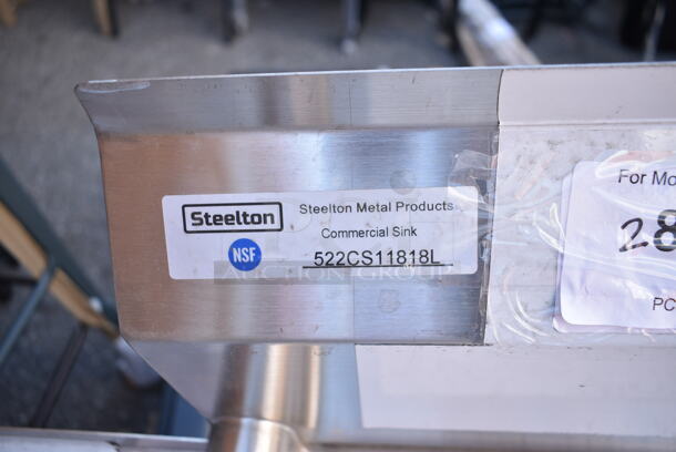 BRAND NEW SCRATCH AND DENT! Steelton 522CS11818L 38 3/4" 18-Gauge Stainless Steel One Compartment Commercial Sink with Left Drainboard - 18" x 18" x 12" Bowl. No Legs.  - Image 6 of 6
