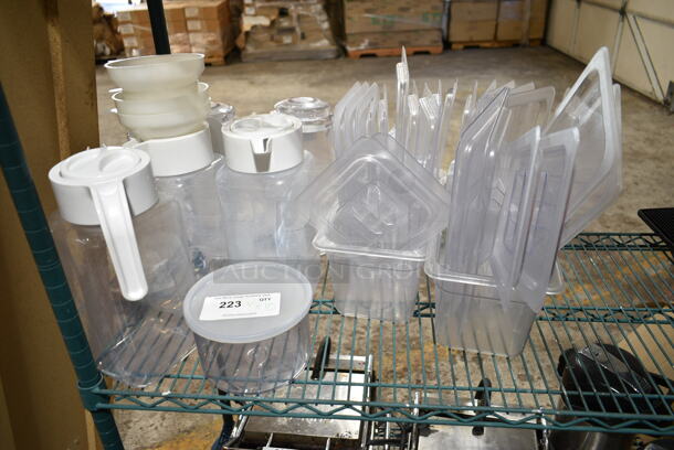 ALL ONE MONEY! Lot of Clear Poly Items Including Drop In Bins, Drop In Bin Lids and Pitchers - Image 1 of 9