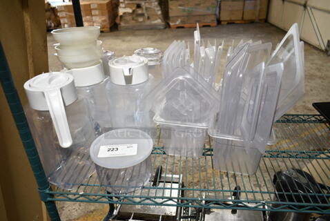 ALL ONE MONEY! Lot of Clear Poly Items Including Drop In Bins, Drop In Bin Lids and Pitchers