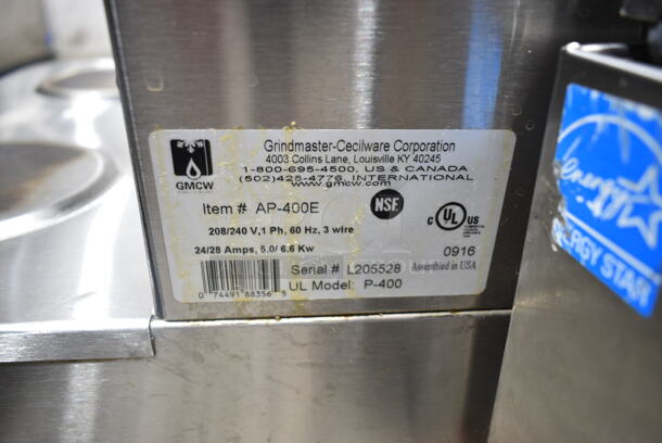 Grindmaster AP-400E Stainless Steel Commercial Countertop Coffee Machine w/ Hot Water Dispenser. 208/240 Volts, 1 Phase.  - Image 6 of 6