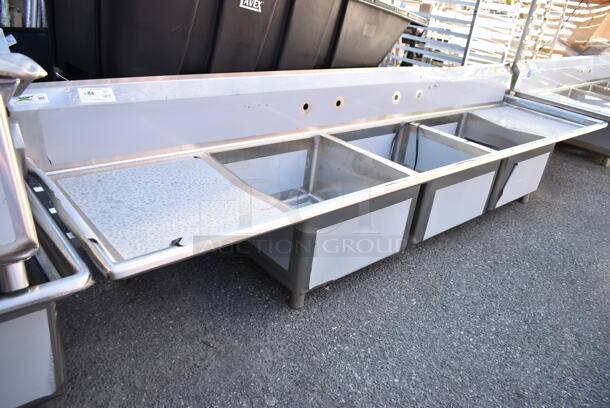 BRAND NEW SCRATCH AND DENT! Regency 600S32323224 121" 16-Gauge Stainless Steel Three Compartment Commercial Sink with Galvanized Steel Legs and 2 Drainboards - 23" x 23" x 12" Bowls. No Legs. - Image 2 of 8