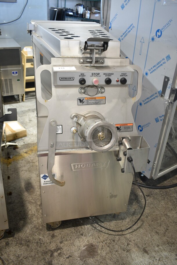 2020 Hobart MG2032 Metal Commercial Floor Style Electric Powered Meat Mixer Grinder w/ Foot Pedal on Commercial Casters. 208 Volts, 3 Phase. Tested and Working! - Image 2 of 7