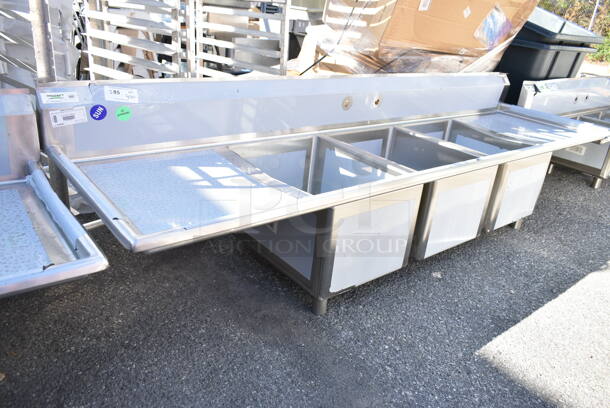 BRAND NEW SCRATCH AND DENT! Regency 600S31824224 Stainless Steel Commercial 3 Bay Sink w/ Dual Drain Boards. No Legs. Bays 18x23x14. Drain Boards 22.5x25.5. No Legs. - Image 3 of 9