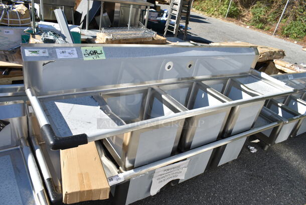 BRAND NEW SCRATCH AND DENT! Regency 600S31515215 79" 16-Gauge Stainless Steel Three Compartment Commercial Sink with Galvanized Steel Legs and 2 Drainboards - 15" x 15" x 12" Bowls. No Legs. - Image 2 of 7