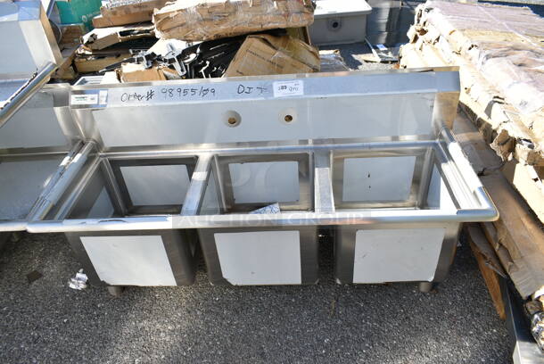 BRAND NEW SCRATCH AND DENT! Regency 600S31515 54" 16-Gauge Stainless Steel Three Compartment Commercial Sink with Galvanized Steel Legs and without Drainboards - 15" x 15" x 12" Bowls. No Legs. - Image 2 of 7