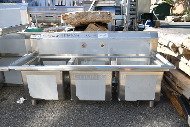 BRAND NEW SCRATCH AND DENT! Regency 600S31515 54" 16-Gauge Stainless Steel Three Compartment Commercial Sink with Galvanized Steel Legs and without Drainboards - 15" x 15" x 12" Bowls. No Legs. - Image 3 of 7