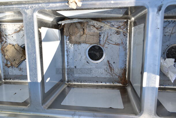 BRAND NEW SCRATCH AND DENT! Regency 600S31515 54" 16-Gauge Stainless Steel Three Compartment Commercial Sink with Galvanized Steel Legs and without Drainboards - 15" x 15" x 12" Bowls. No Legs. - Image 5 of 7