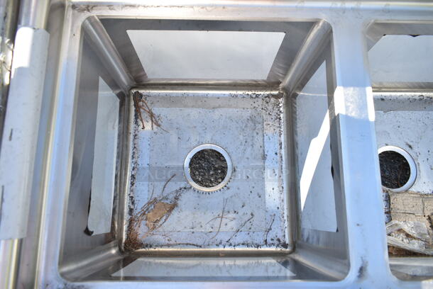 BRAND NEW SCRATCH AND DENT! Regency 600S31515 54" 16-Gauge Stainless Steel Three Compartment Commercial Sink with Galvanized Steel Legs and without Drainboards - 15" x 15" x 12" Bowls. No Legs. - Image 6 of 7