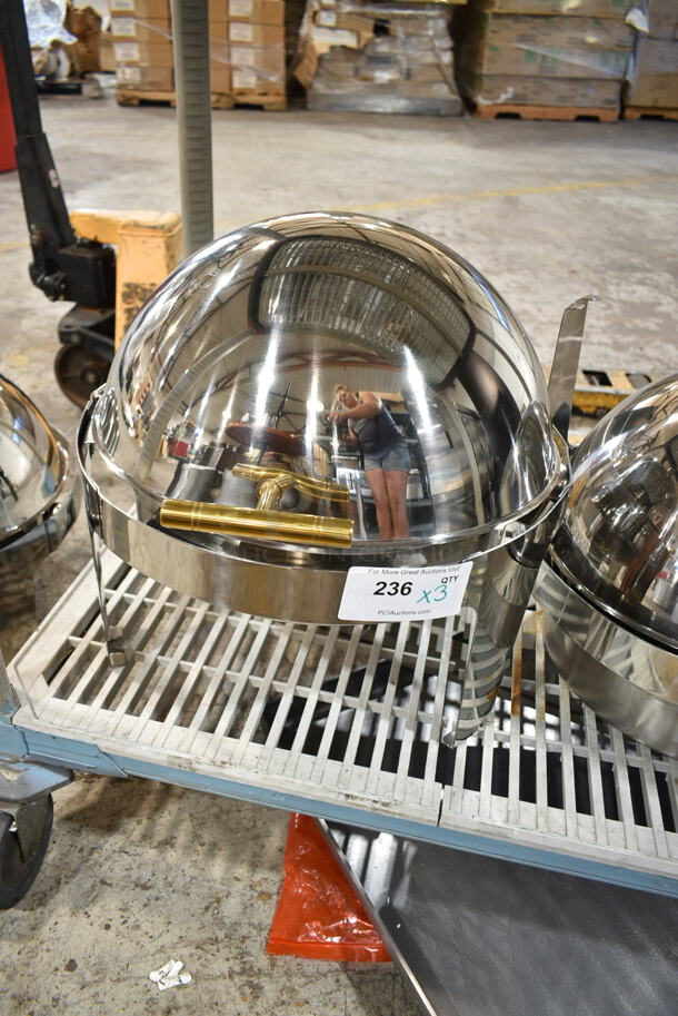 3 BRAND NEW SCRATCH AND DENT! Round Chafers; 2 Acopa Supreme 6.5 Qt. Round Gold Accent Roll Top Chafer and Acopa Supreme 6.5 Qt. Round Chrome Accent Roll Top Chafer. 3 Times Your Bid! - Image 4 of 9