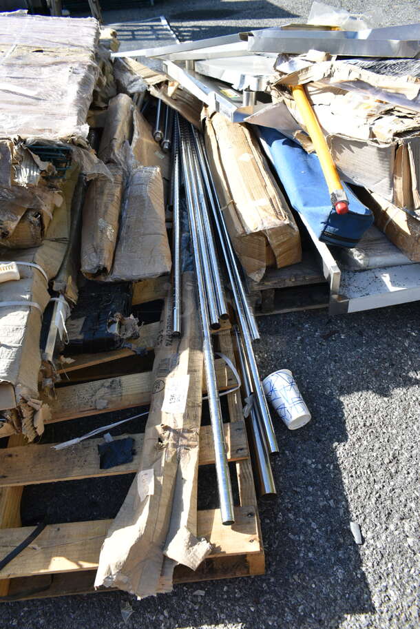 3 BRAND NEW SCRATCH AND DENT! Items Including Regency 460EGP74 74" NSF Green Epoxy Post, XBT-0048, Chrome Finish Poles. May Be Missing Pieces. 3 Times Your Bid!  - Image 1 of 8
