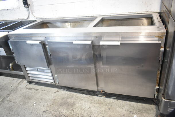 Leader LM72 Stainless Steel Commercial 3 Door Prep Table on Commercial Casters. No Lids. 115 Volts, 1 Phase. Tested and Working! - Image 1 of 10