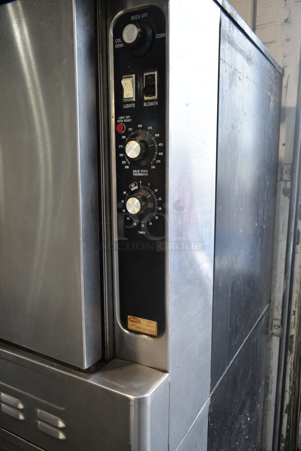 2 Blodgett Stainless Steel Commercial Natural Gas Powered Full Size Convection Ovens w/ Solid Doors, Metal Oven Racks and Thermostatic Controls on Commercial Casters. 2 Times Your Bid!  - Image 4 of 9
